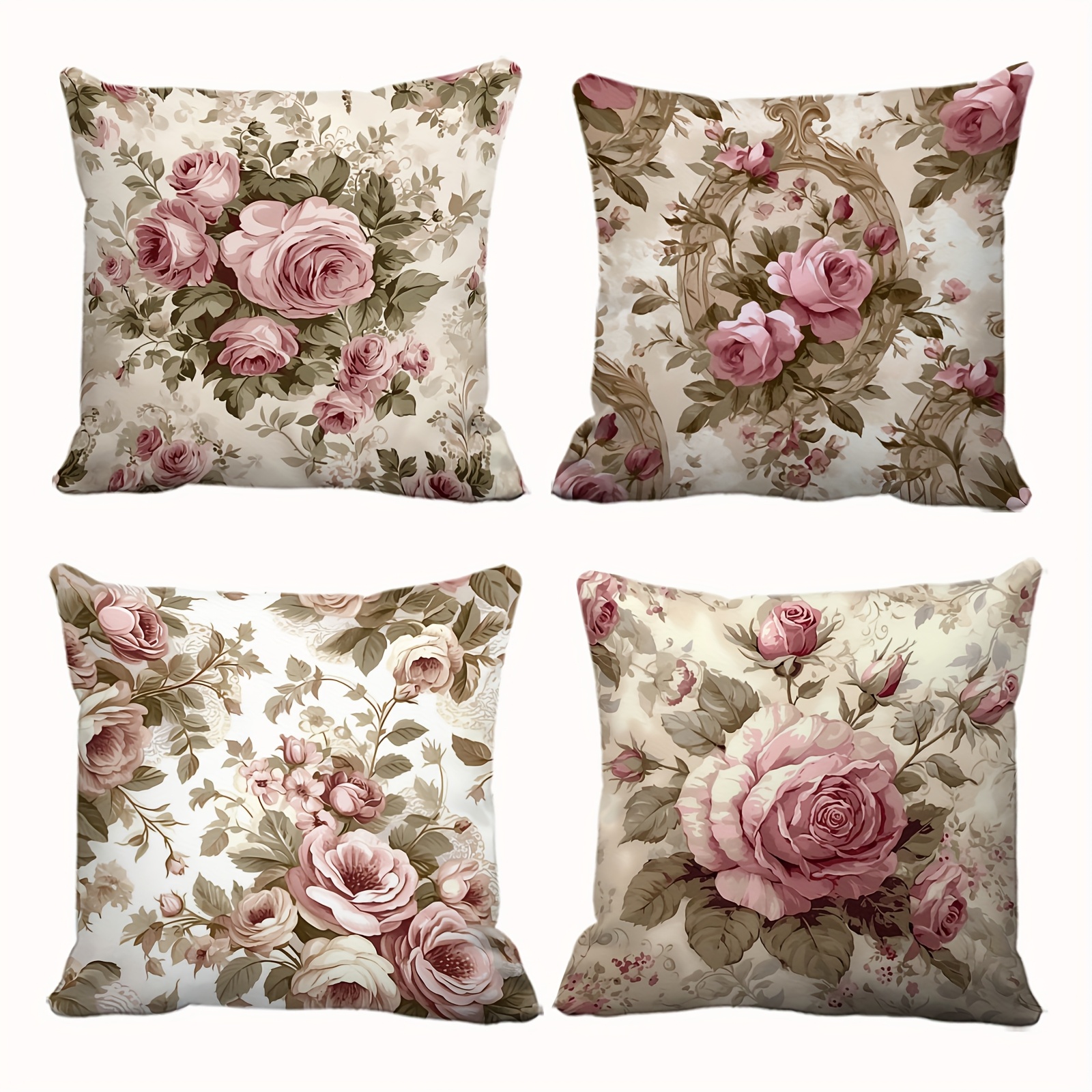 Outdoor Furniture Green - 4pcs Traditional Floral Pillow Covers -