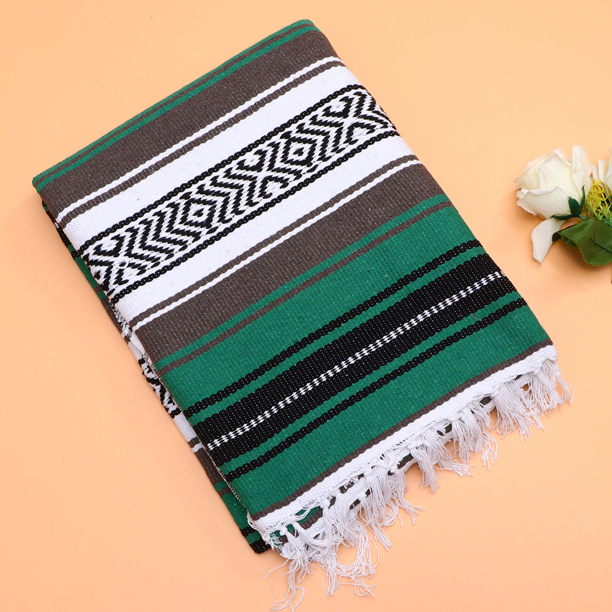 Outdoor Furniture Green - Mexican Blanket Green 130x180cm Blended Thick