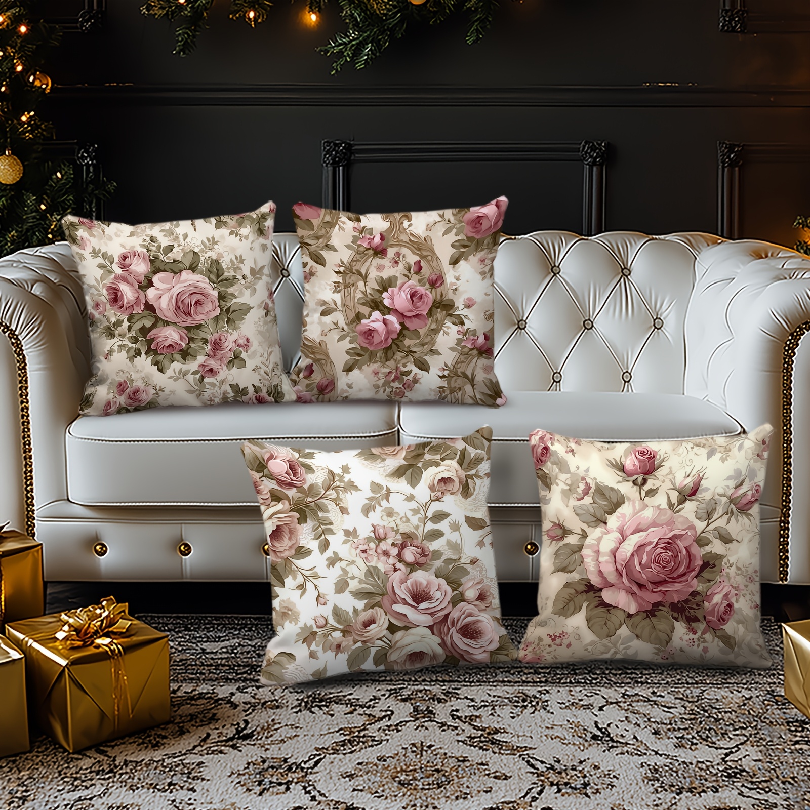 4pcs Traditional Floral Pillow - Outdoor Furniture Green のレビューと価格