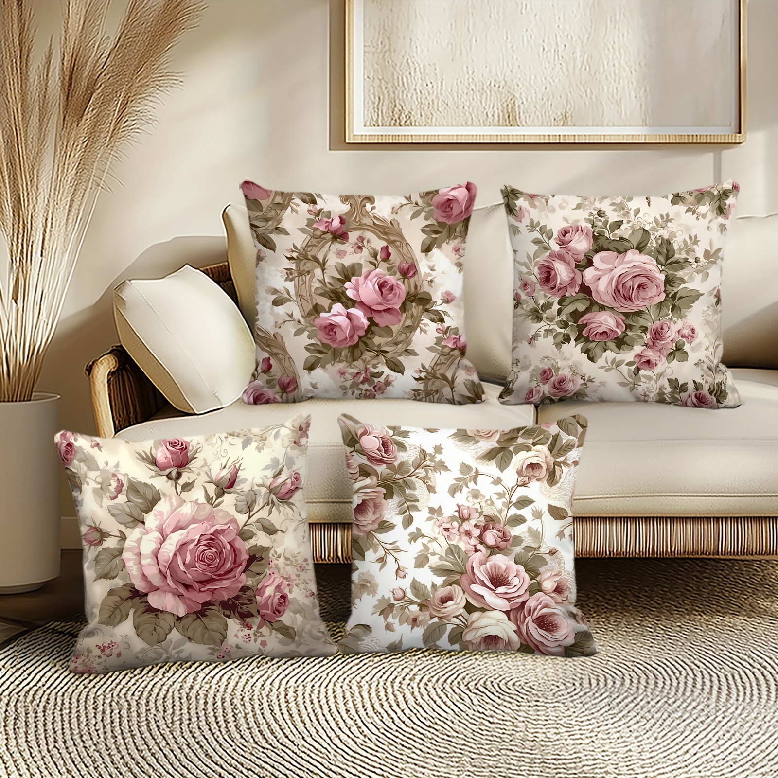 4pcs Traditional Floral Pillow - Outdoor Furniture Green のレビューと価格