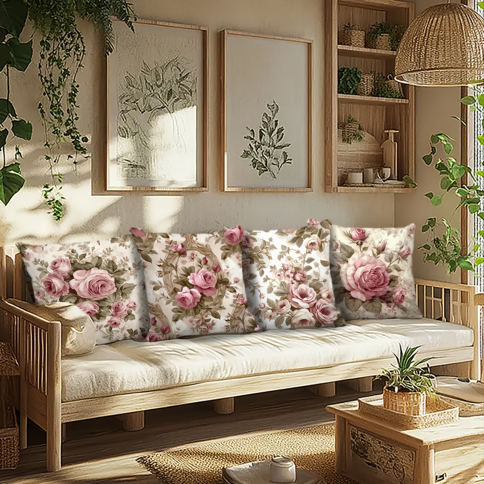 4pcs Traditional Floral Pillow - Outdoor Furniture Green のレビューと価格