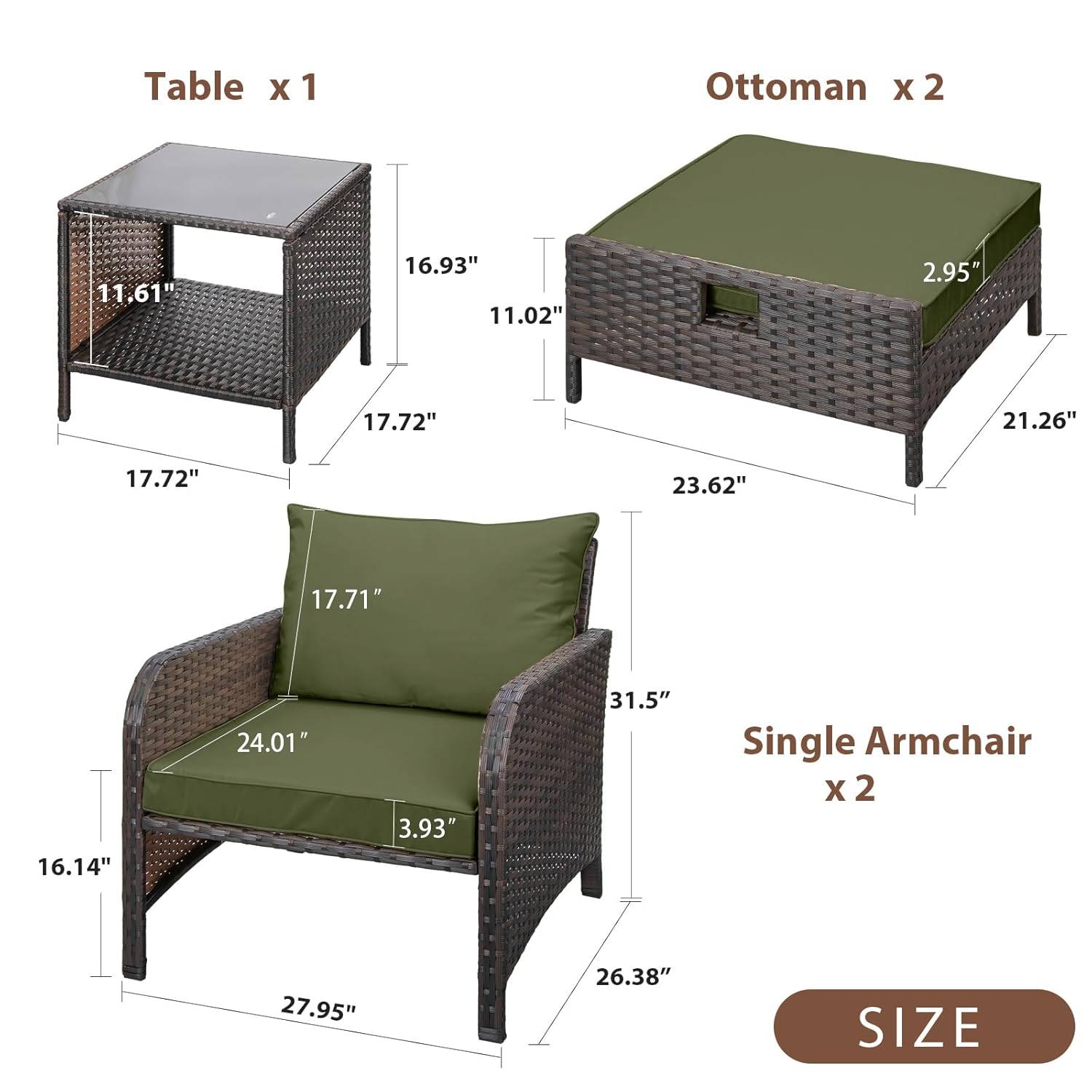 5 Piece PE Rattan Patio Set Ou - Outdoor Furniture Green のレビューと価格