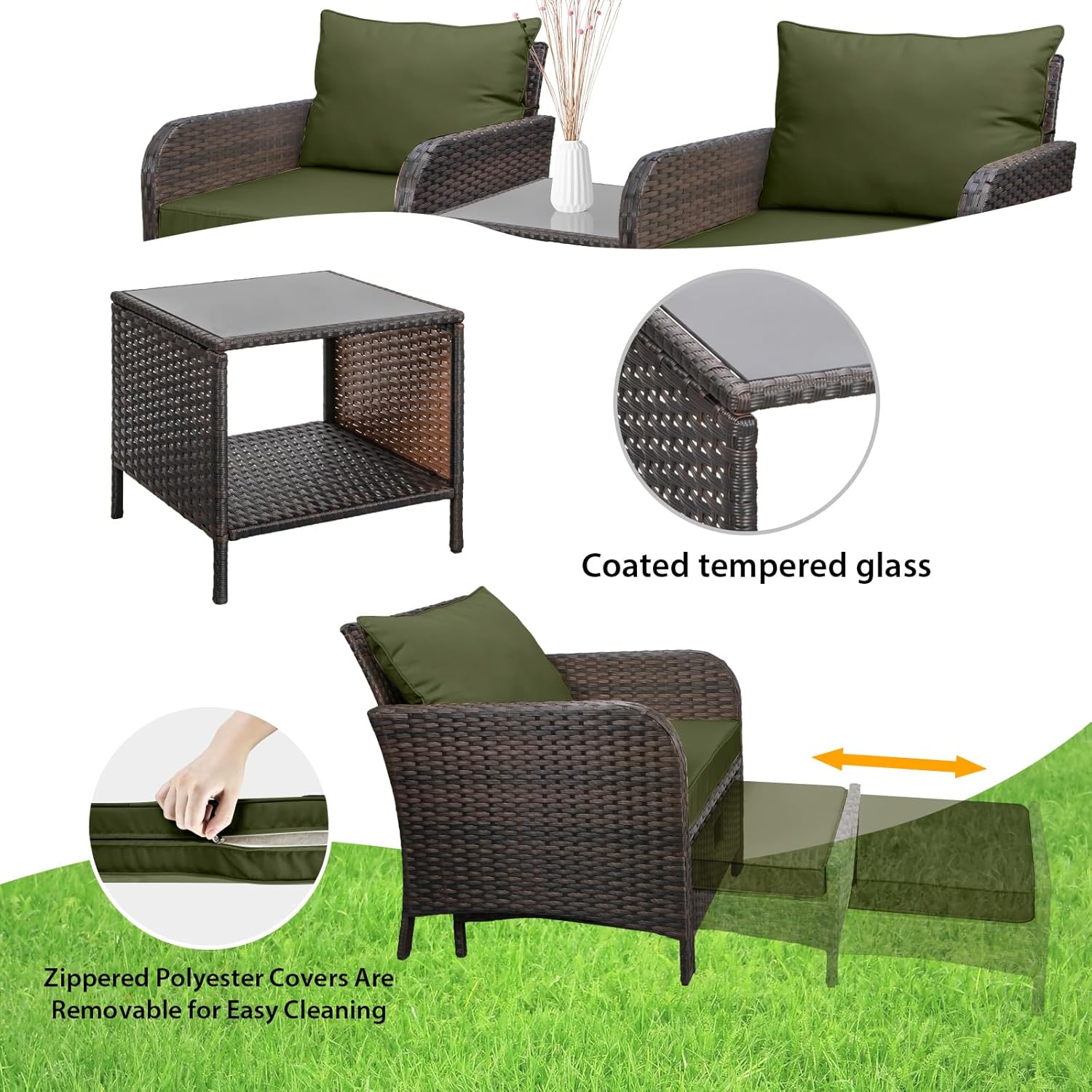 5 Piece PE Rattan Patio Set Ou - Outdoor Furniture Green のレビューと価格